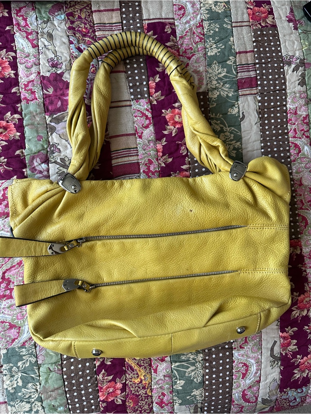 Y2K b. makowsky Yellow Leather Satchel Bag